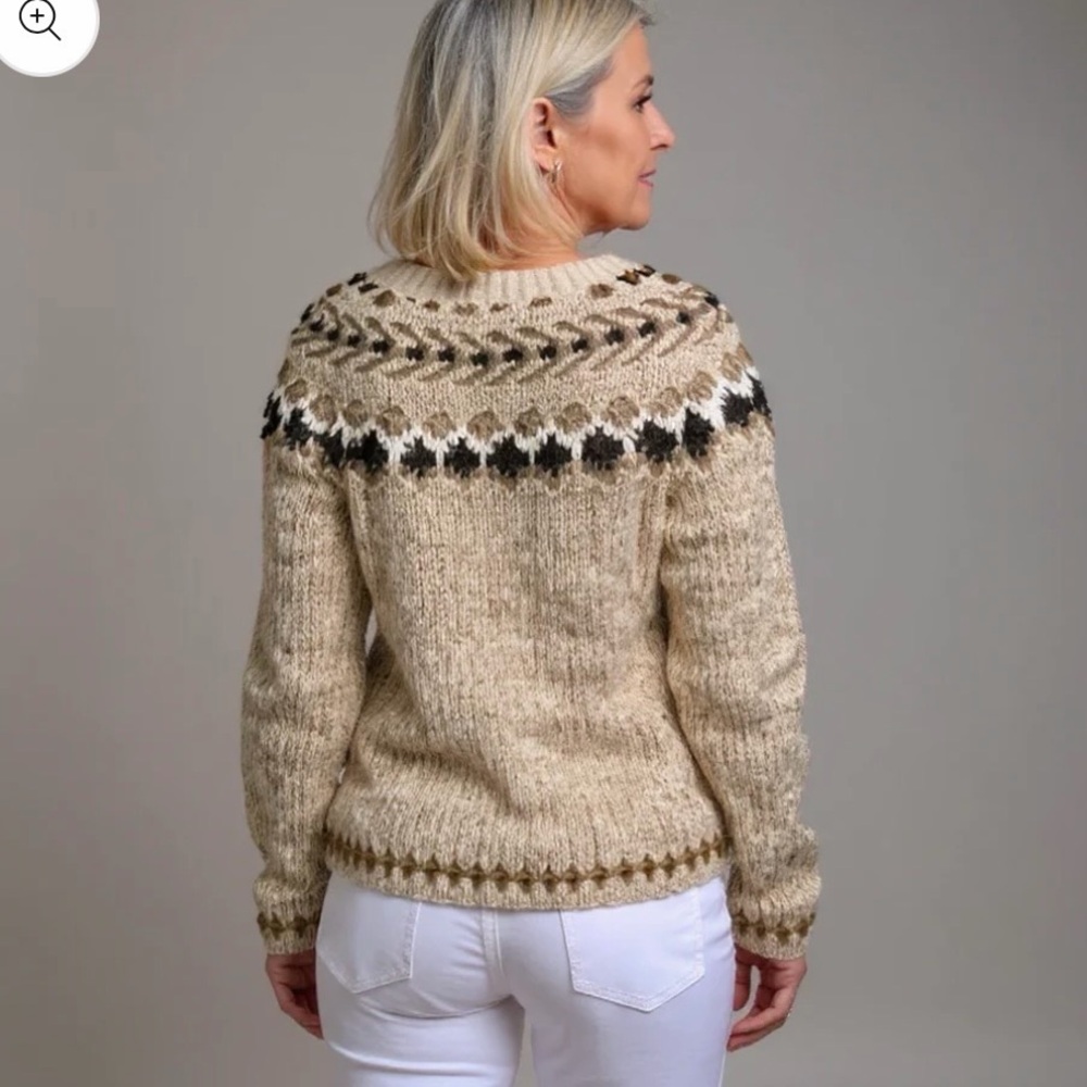 Aubree classic Icelandic Cream, brown, black NWT button front cardigan